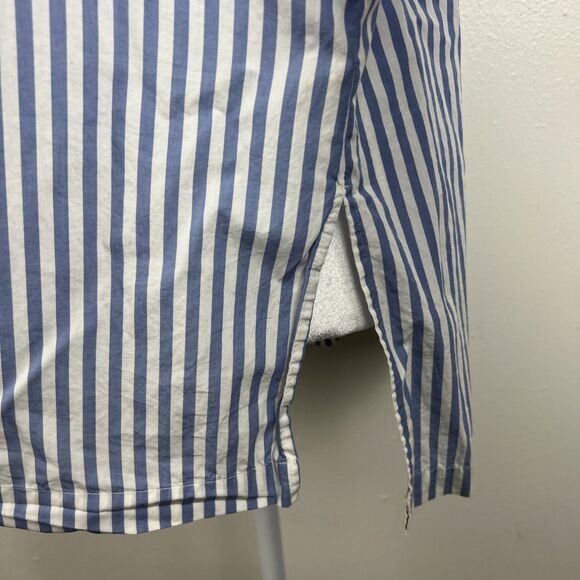 H&M Blouse Women 14 Blue White Vertical Striped Henley Long Sleeve Casual Top - Picture 11 of 14